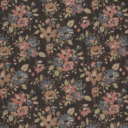 D4380 Floral Onyx Black,Blue,Coral & Peach Charlotte Fabrics