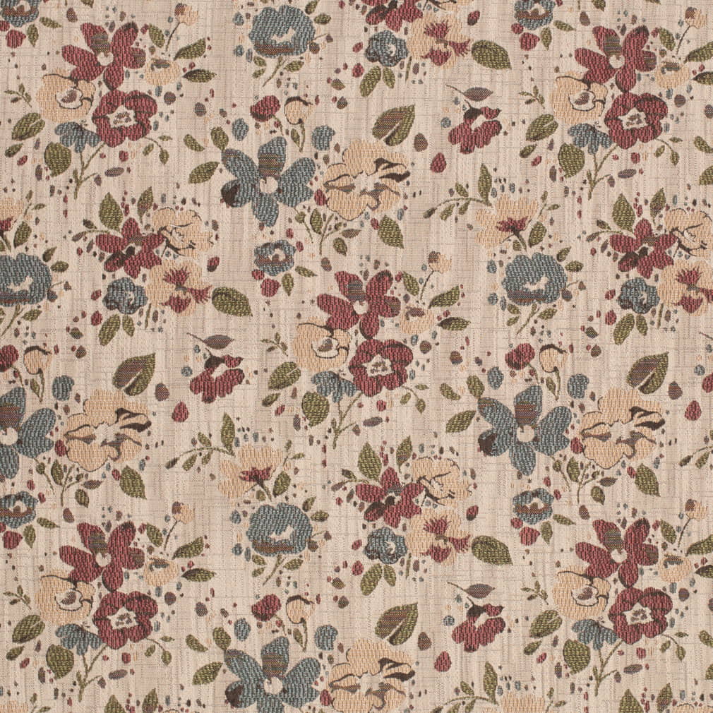 D4387 Floral Bloom Blue,Red & Burgundy Charlotte Fabrics
