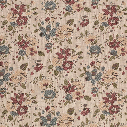 D4387 Floral Bloom Blue,Red & Burgundy Charlotte Fabrics