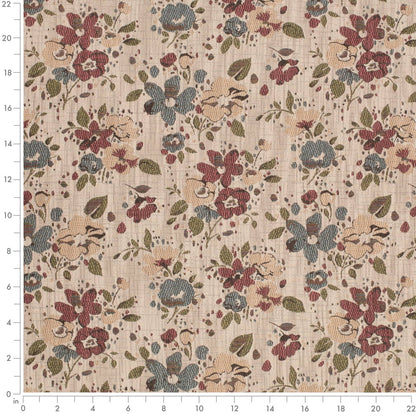 D4387 Floral Bloom Blue,Red & Burgundy Charlotte Fabrics