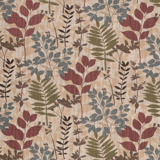 D4389 Leaves,Tropical & Botanical Blue,Red & Burgundy Charlotte Fabrics Tapestry,Woven Patterns