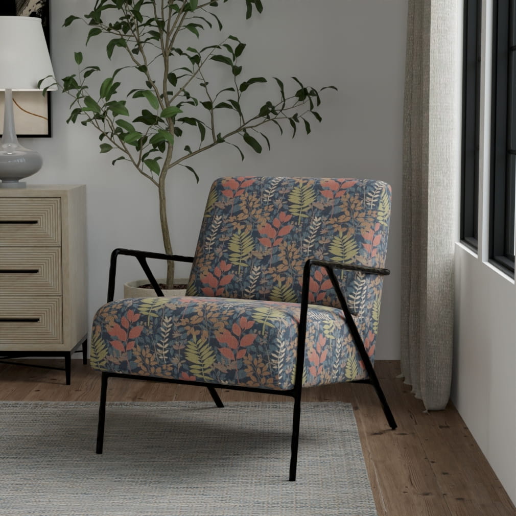 D4393 Leaves,Tropical & Botanical River Blue,Coral & Peach Charlotte Fabrics