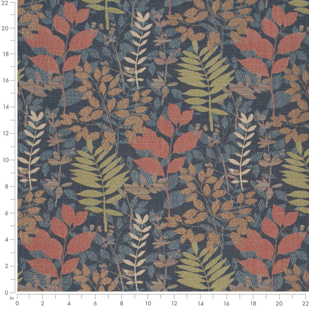D4393 Leaves,Tropical & Botanical River Blue,Coral & Peach Charlotte Fabrics