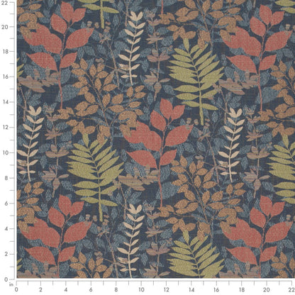 D4393 Leaves,Tropical & Botanical River Blue,Coral & Peach Charlotte Fabrics