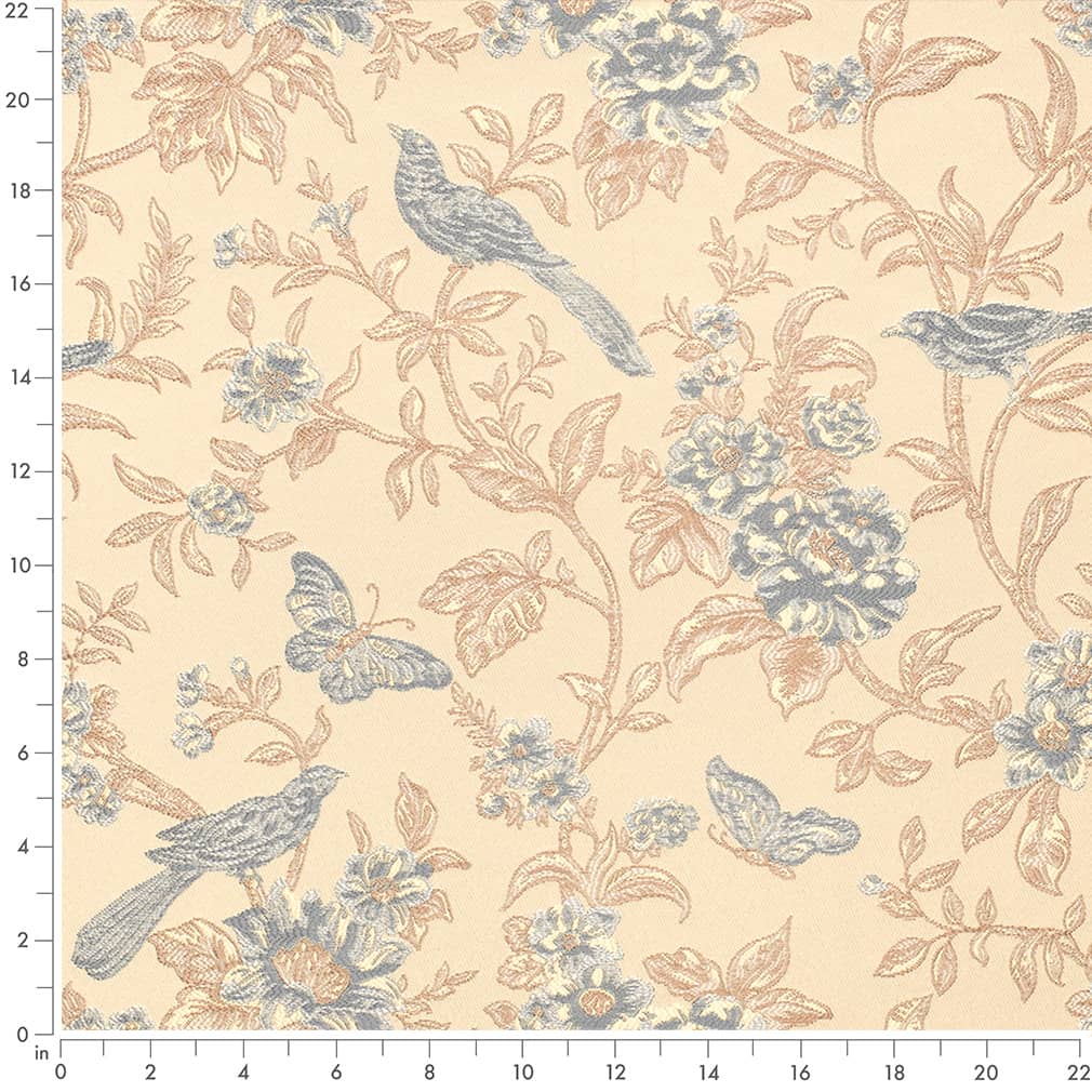 D4448 Floral Eden Chambray Blue Charlotte Fabrics