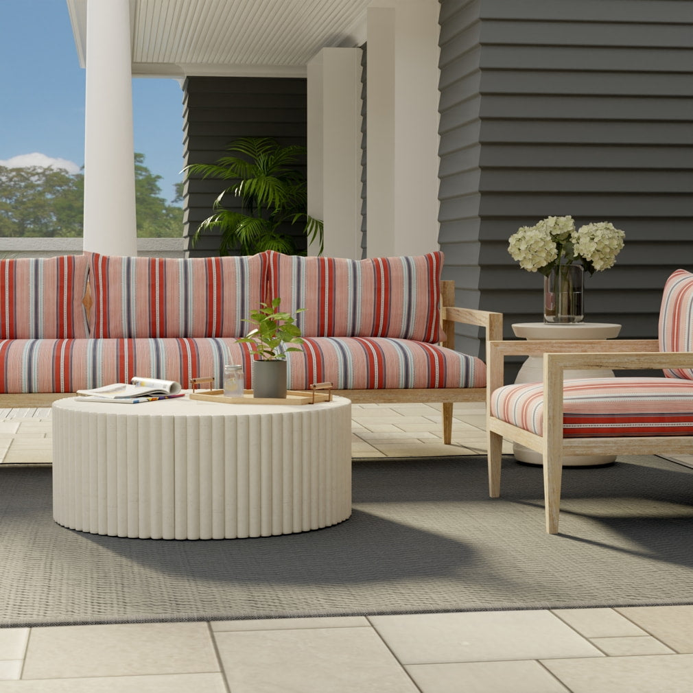 D4564 Stripe Terrace Poppy Blue,Red & Burgundy Charlotte Fabrics