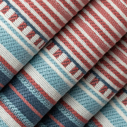 D4564 Stripe Terrace Poppy Blue,Red & Burgundy Charlotte Fabrics