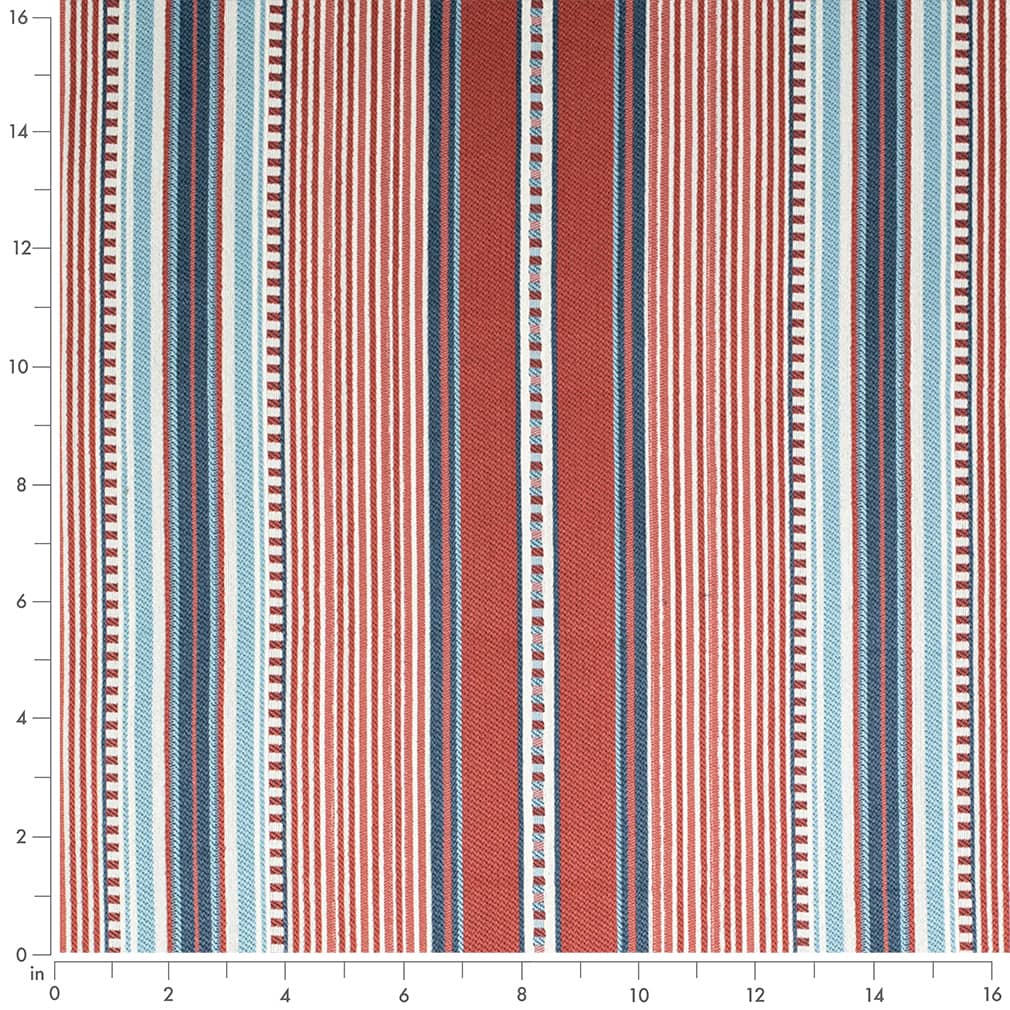 D4564 Stripe Terrace Poppy Blue,Red & Burgundy Charlotte Fabrics