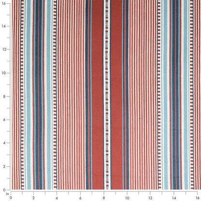 D4564 Stripe Terrace Poppy Blue,Red & Burgundy Charlotte Fabrics