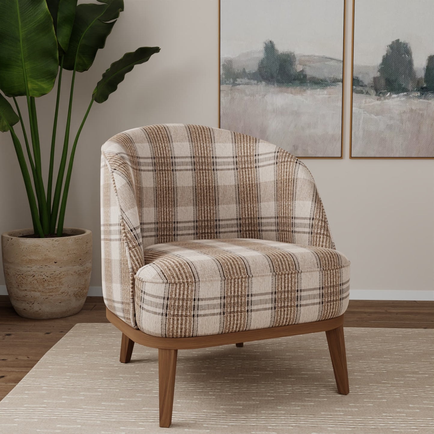 D5054 Plaid Shitake Beige & Taupe,Grey & Silver Charlotte Fabrics