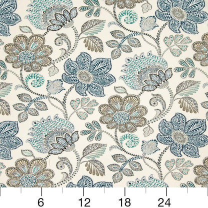 D941 Floral Chambray Blue Charlotte Fabrics