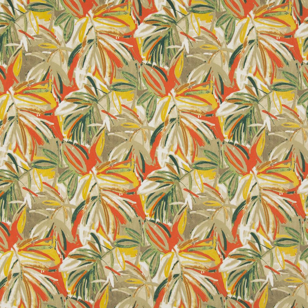 D943 Leaves,Tropical & Botanical Hula Green,Orange & Rust Charlotte Fabrics