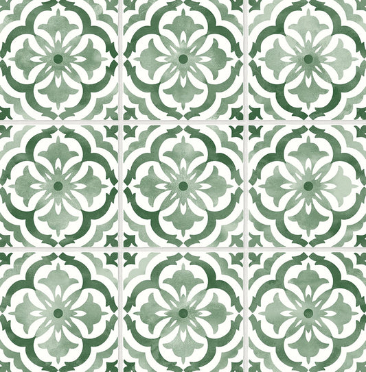 DB20504 Daisy Bennett Designs Daisy Bennett Peel and Stick Wallpaper Sorento Tile Jungle Green