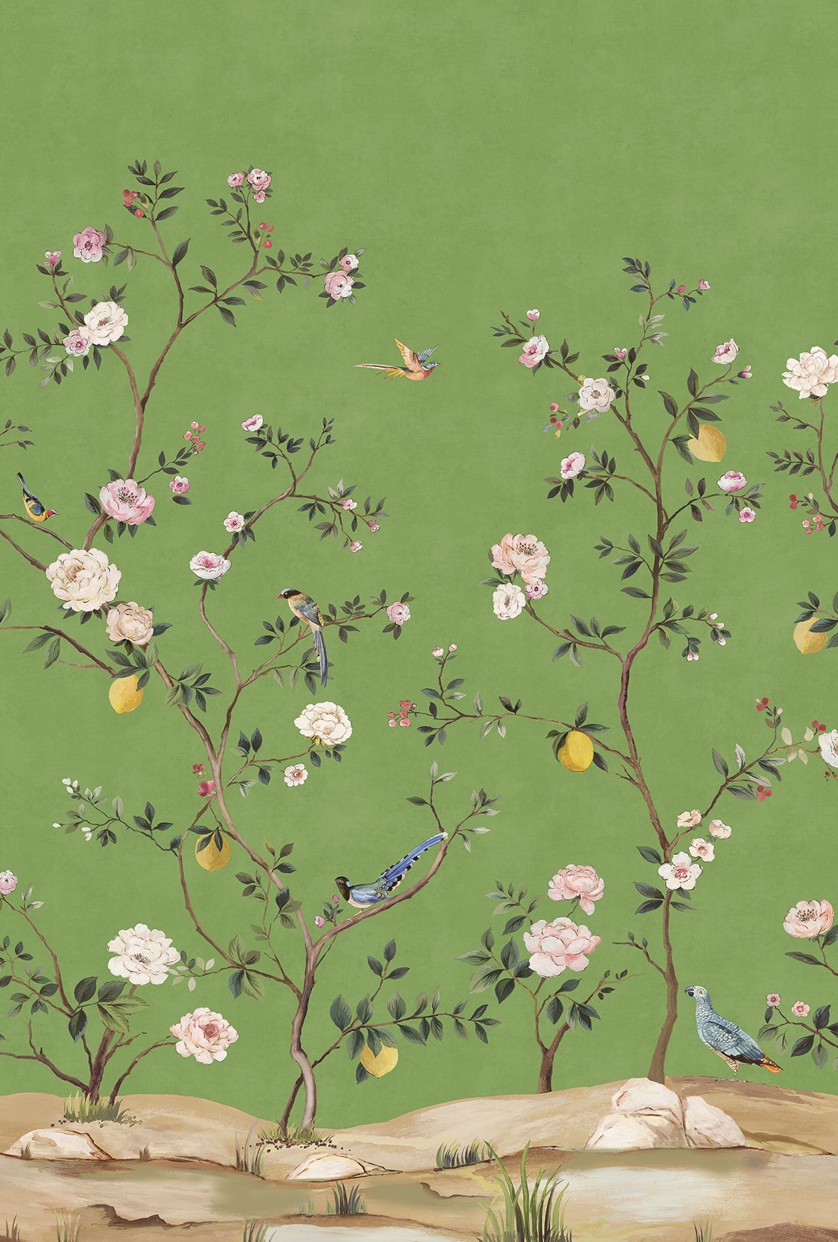 DB20704M Daisy Bennett Designs Daisy Bennett Peel and Stick Wallpaper Blossom Chinoiserie Mural Green