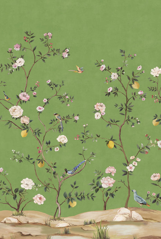 DB20704M Daisy Bennett Designs Daisy Bennett Peel and Stick Wallpaper Blossom Chinoiserie Mural Green