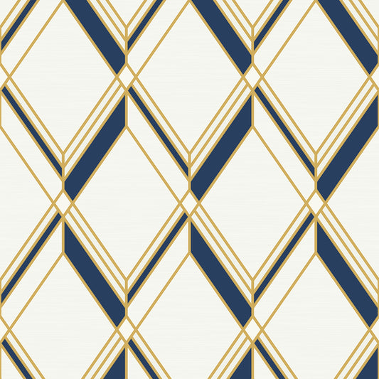 DC60502 Collins & Company Deco 2 Wallpaper Brooklyn Diamond Metallic Gold & Navy
