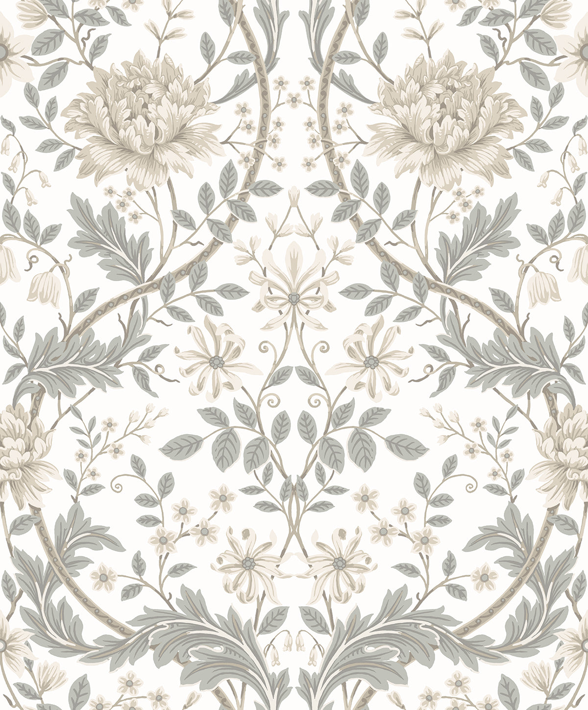 EP10000 Etten Studios Etten Prepasted Wallcoverings Wallpaper Honeysuckle Floral Prepasted Ivory & Grey