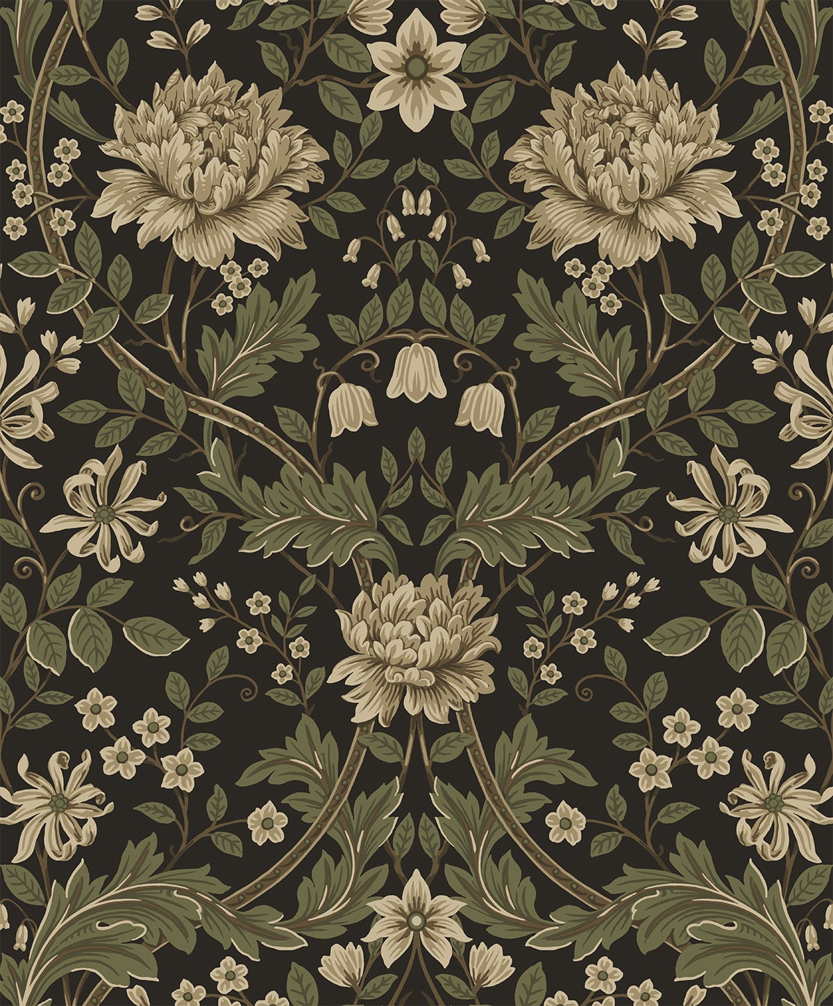 EP10006 Etten Studios Etten Prepasted Wallcoverings Wallpaper Honeysuckle Floral Prepasted Brown & Sage