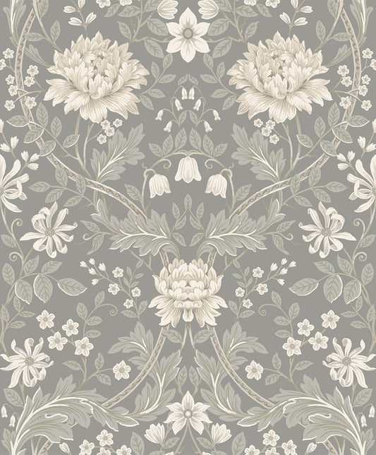 EP10008 Etten Studios Etten Prepasted Wallcoverings Wallpaper Honeysuckle Floral Prepasted Daydream Grey