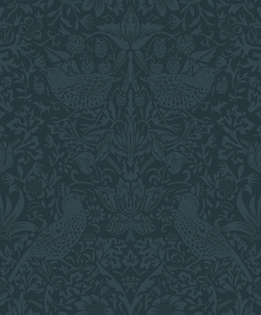 EP10402 Etten Studios Etten Prepasted Wallcoverings Wallpaper Tonal Bird Garden Prepasted Slate Blue