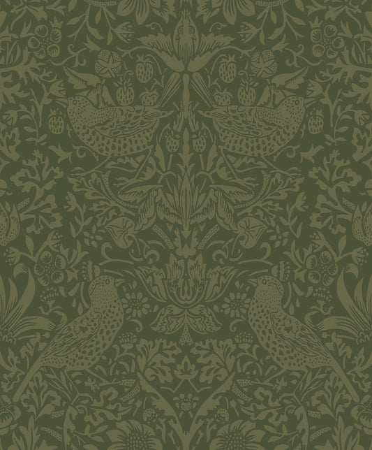EP10404 Etten Studios Etten Prepasted Wallcoverings Wallpaper Tonal Bird Garden Prepasted Moss Green