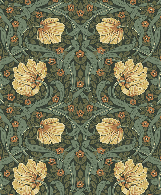EP10604 Etten Studios Etten Prepasted Wallcoverings Wallpaper Pimpernel Garden Prepasted Meadow Green & Amber