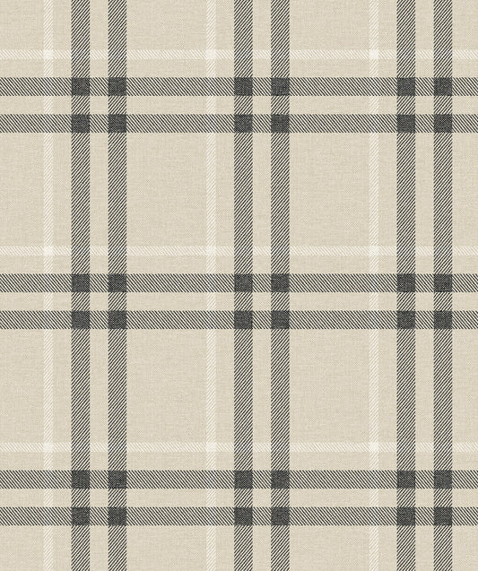 EP10805 Etten Studios Etten Prepasted Wallcoverings Wallpaper Calverlay Plaid Prepasted Linen & Ebony