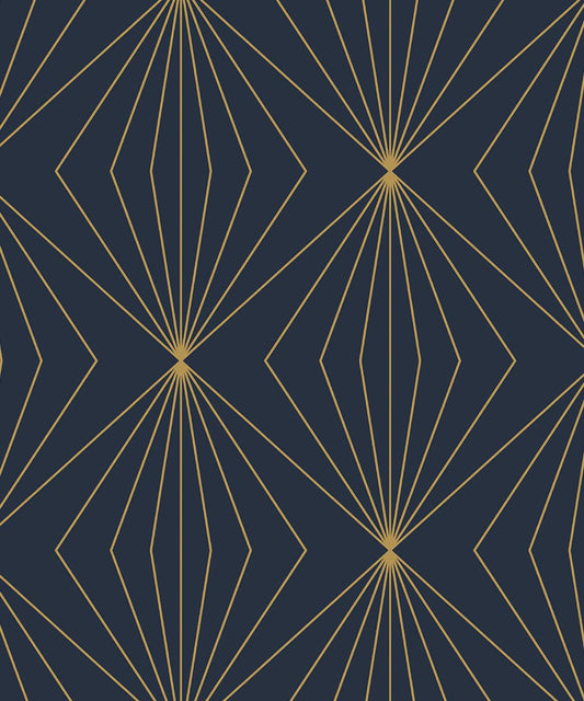 EP10902 Etten Studios Etten Prepasted Wallcoverings Wallpaper Gem Geometric Prepasted Dark Blue & Metallic Gold