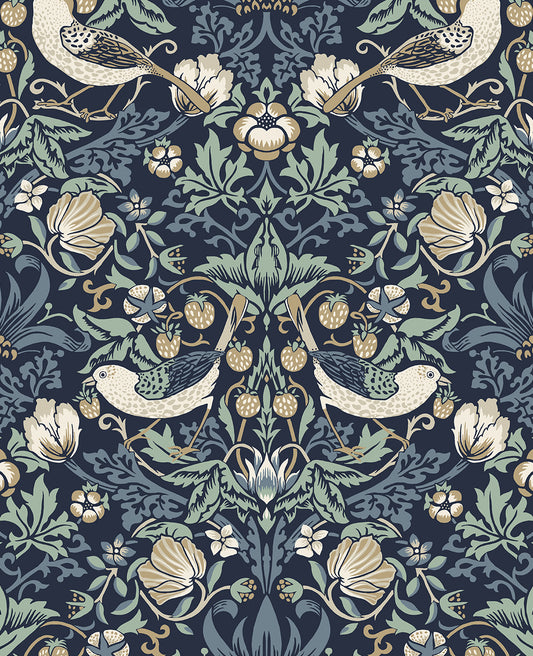 ET11212 Etten Studios Legacy Prints Wallpaper Fragaria Garden Navy Blue & Aloe