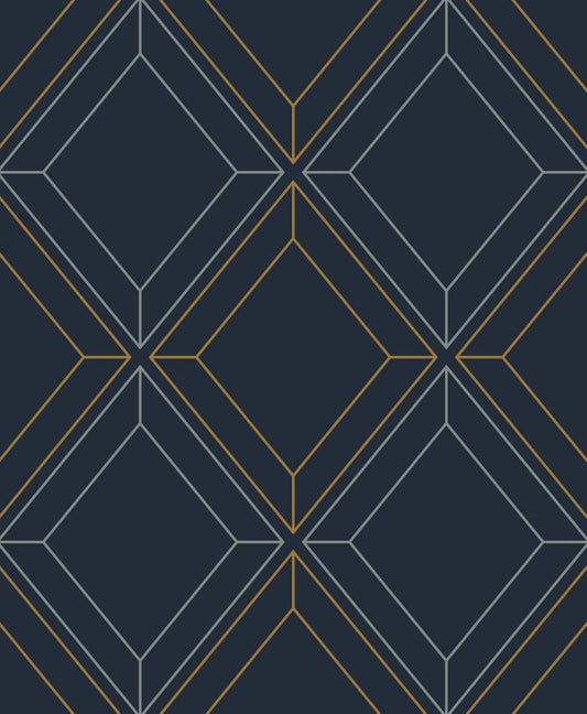 ET11602 Etten Studios Etten Studios Online Wallpaper Linework Gem Midnight Blue & Metallic Gold