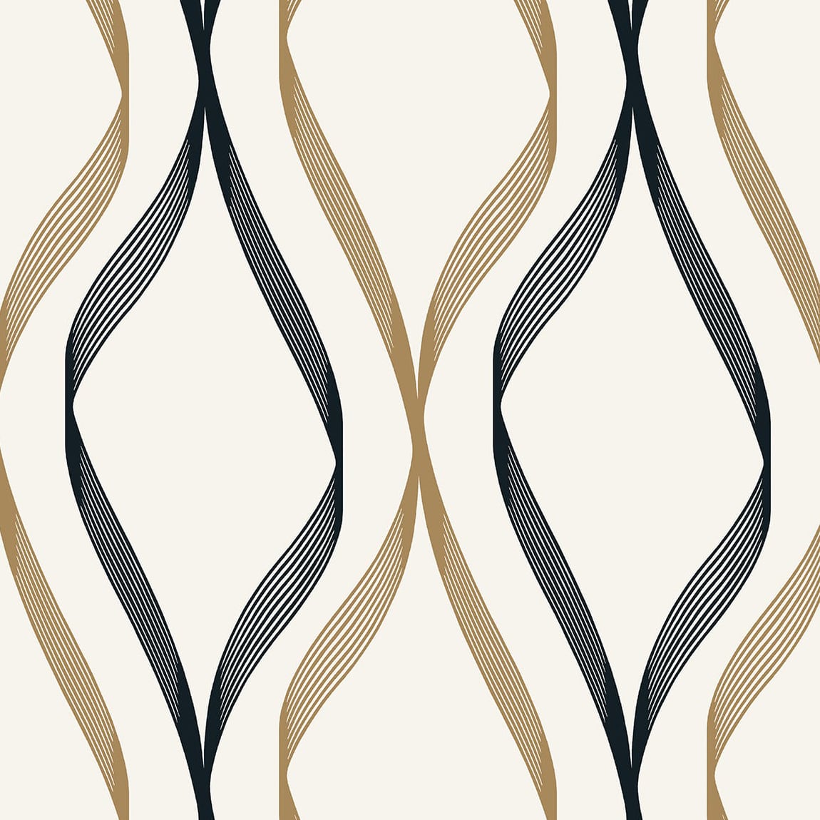 ET11806 Etten Studios Etten Studios Online Wallpaper Wave Ogee Metallic Gold & Ebony