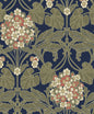 ET12102 Etten Studios Legacy Prints Wallpaper Floral Hydrangea Navy & Terra Cotta