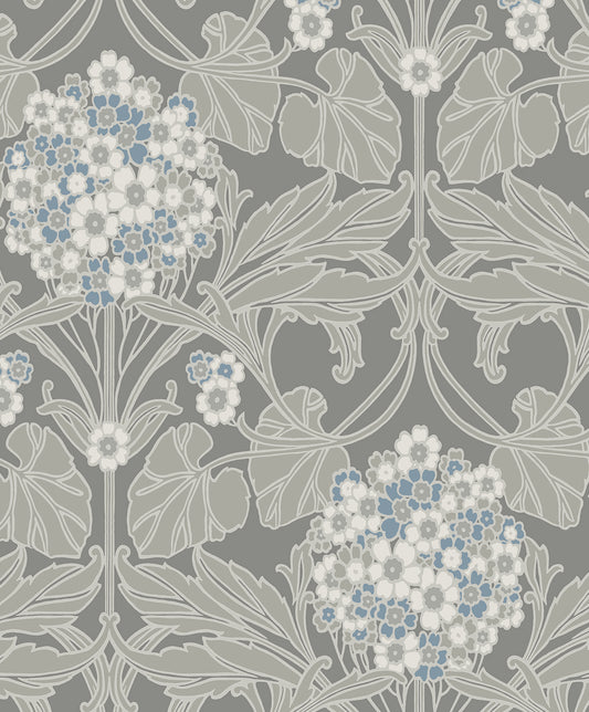 ET12105 Etten Studios Legacy Prints Wallpaper Floral Hydrangea Daydream Grey & Carolina Blue