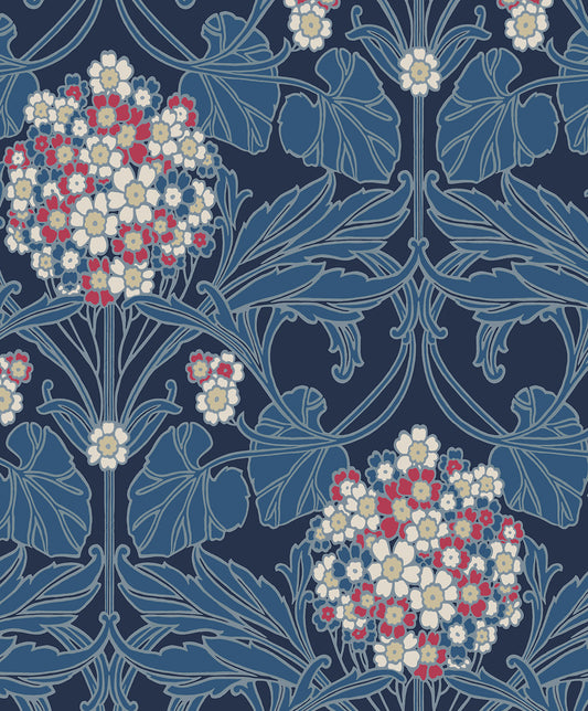 ET12112 Etten Studios Legacy Prints Wallpaper Floral Hydrangea Naval Blue & Raspberry