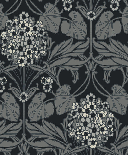 ET12120 Etten Studios Legacy Prints Wallpaper Floral Hydrangea Ebony & Charcoal