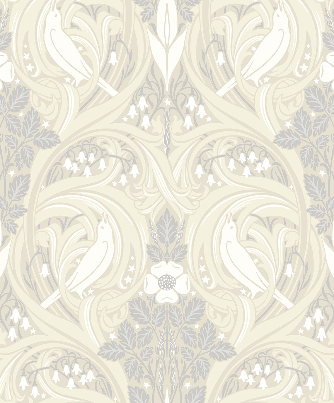 ET12205 Etten Studios Legacy Prints Wallpaper Bird Scroll Swiss Coffee & Grey