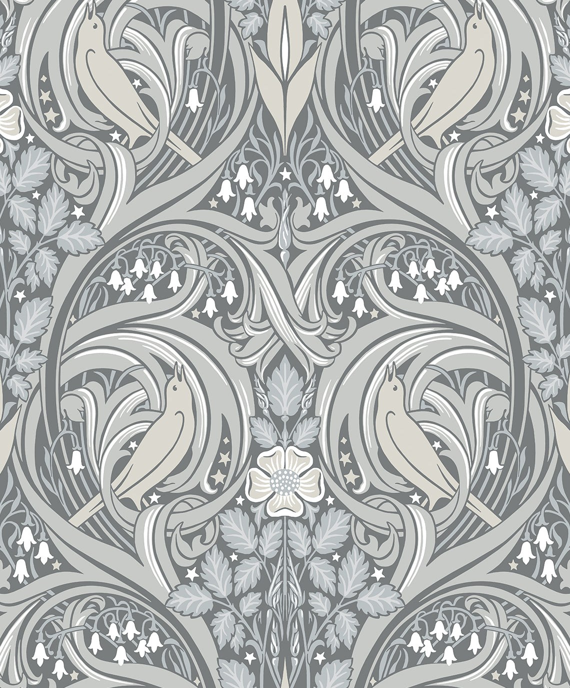 ET12210 Etten Studios Legacy Prints Wallpaper Bird Scroll Argos Grey & Linen