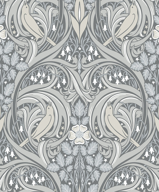 ET12210 Etten Studios Legacy Prints Wallpaper Bird Scroll Argos Grey & Linen