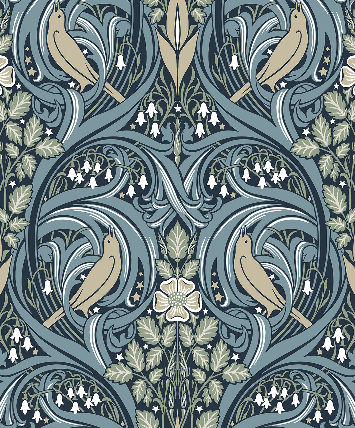 ET12212 Etten Studios Legacy Prints Wallpaper Bird Scroll Navy & Beige