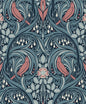 ET12222 Etten Studios Legacy Prints Wallpaper Bird Scroll Aegean Teal & Coral