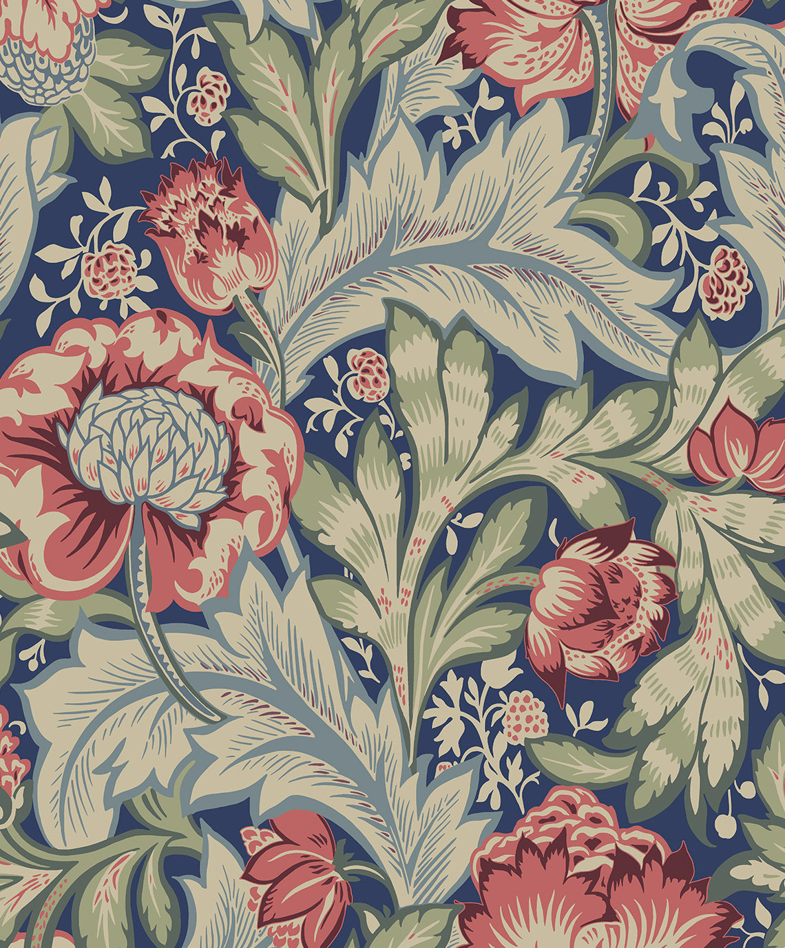 ET12302 Etten Studios Legacy Prints Wallpaper Acanthus Garden Marine Blue & Watermelon