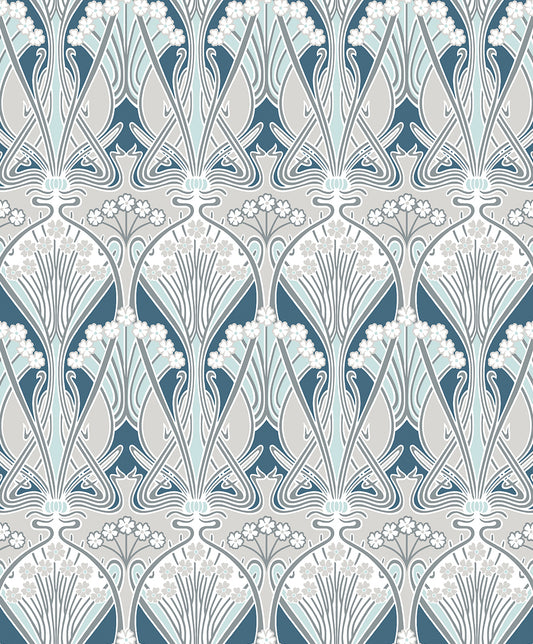 ET12414 Etten Studios Legacy Prints Wallpaper Dragonfly Damask Aegean Blue & Dewdrop