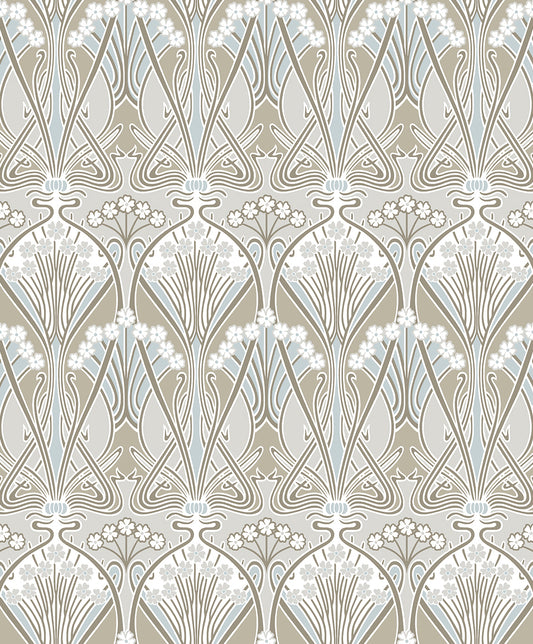 ET12424 Etten Studios Legacy Prints Wallpaper Dragonfly Damask Soft Taupe & Blue Mist