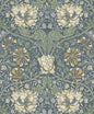 ET12602 Etten Studios Legacy Prints Wallpaper Ogee Flora Blue Lake & French Vanilla