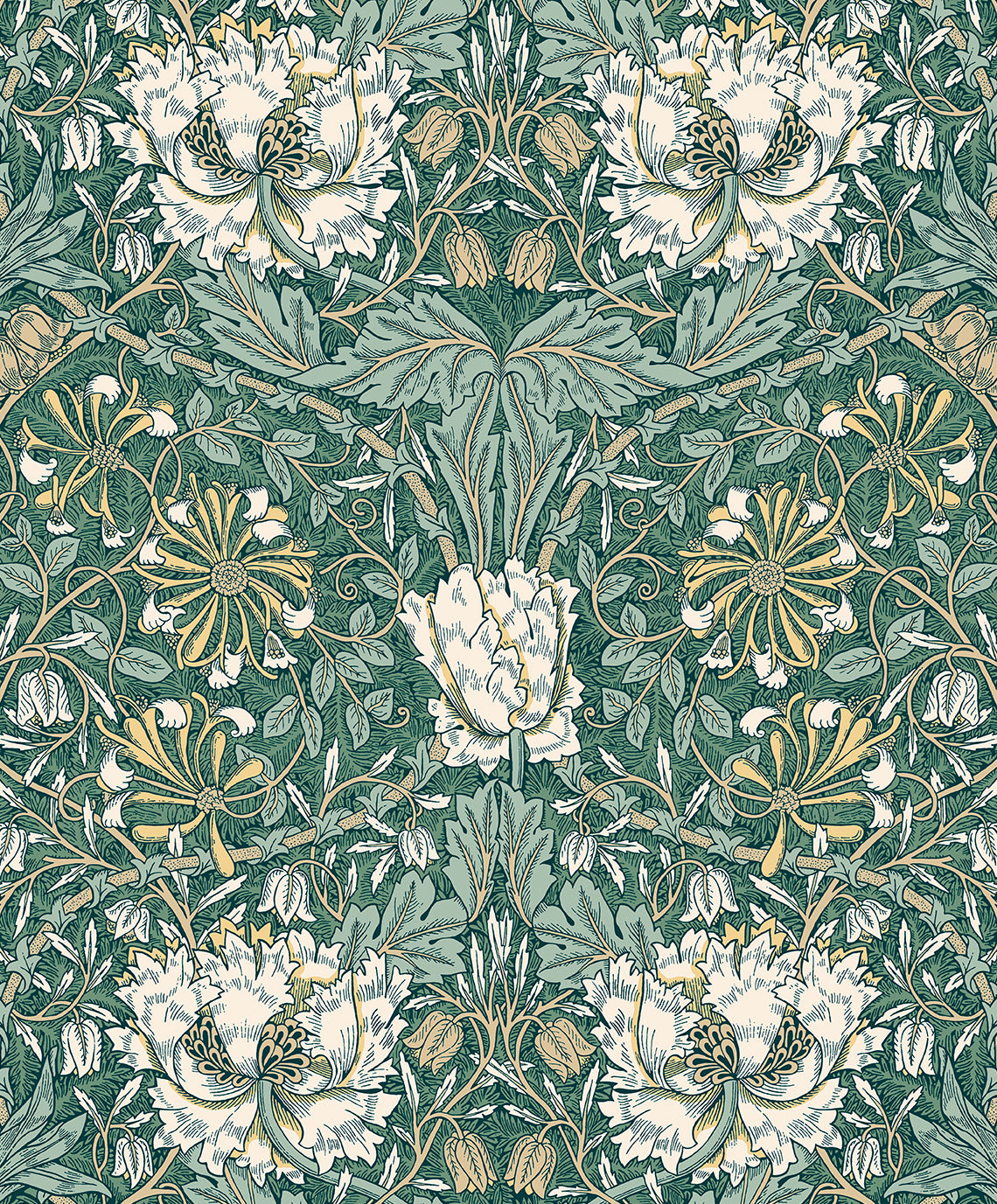 ET12604 Etten Studios Legacy Prints Wallpaper Ogee Flora Everglades & Buttercup