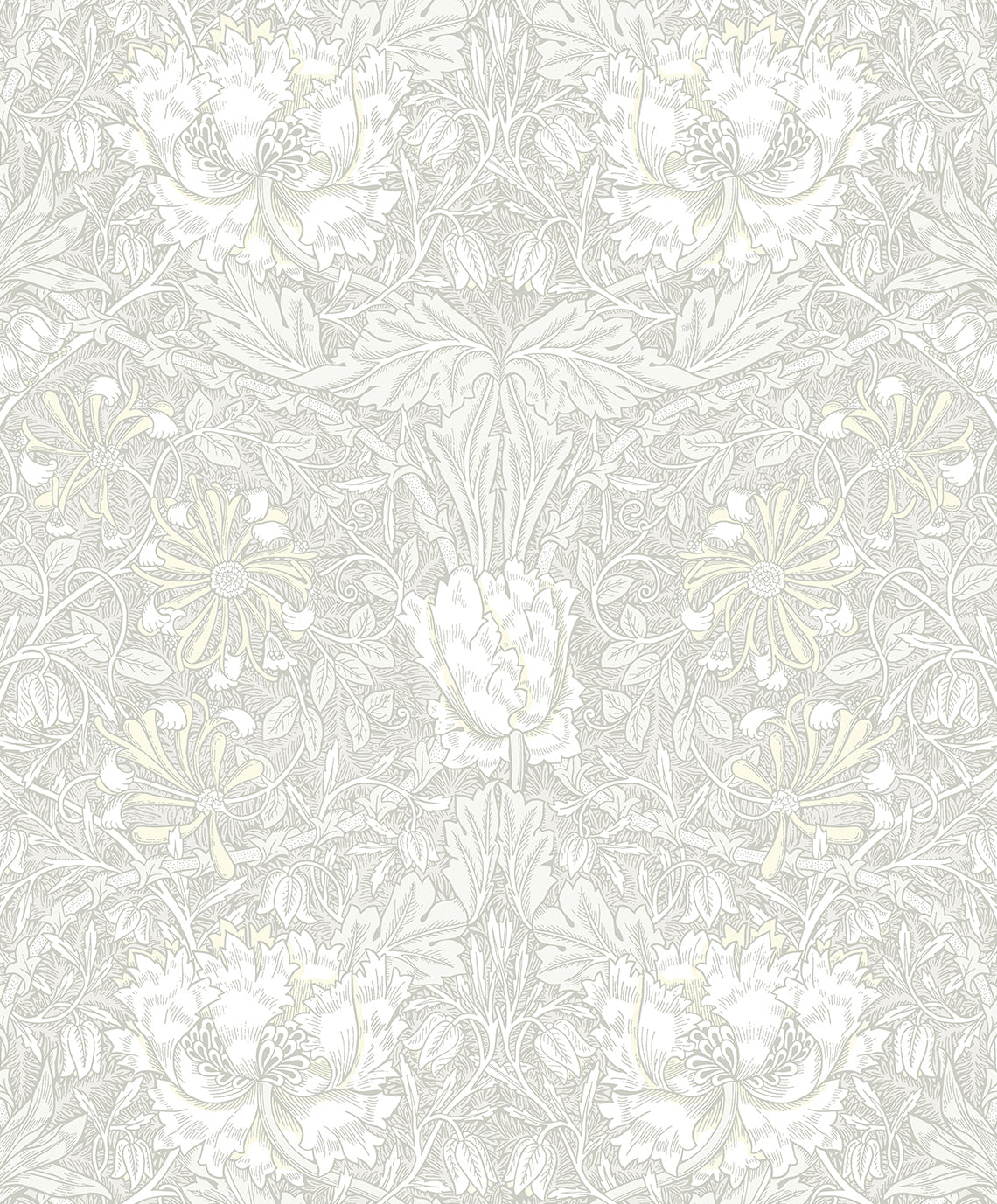 ET12605 Etten Studios Legacy Prints Wallpaper Ogee Flora Swiss Coffee & Light Grey