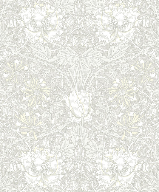 ET12605 Etten Studios Legacy Prints Wallpaper Ogee Flora Swiss Coffee & Light Grey