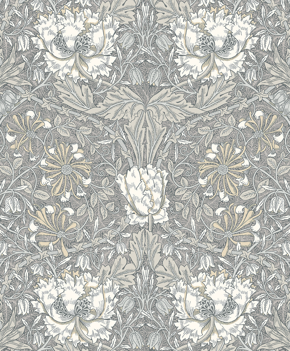 ET12607 Etten Studios Legacy Prints Wallpaper Ogee Flora Stone Grey & Desert Sand
