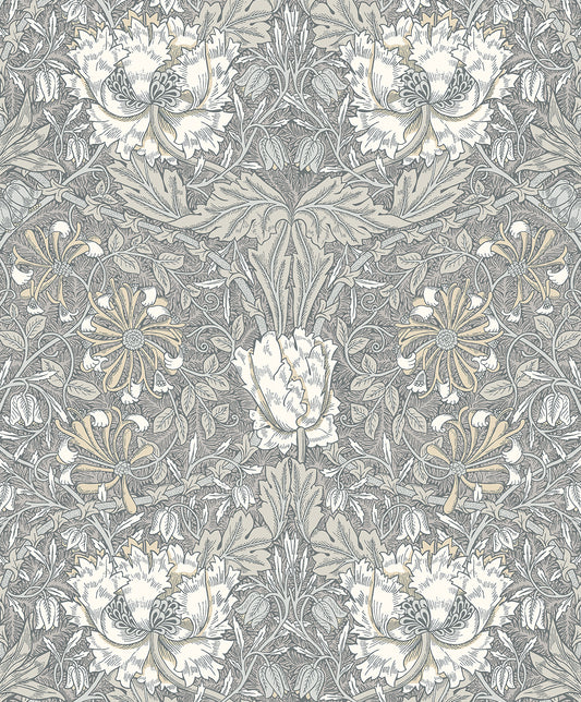 ET12607 Etten Studios Legacy Prints Wallpaper Ogee Flora Stone Grey & Desert Sand