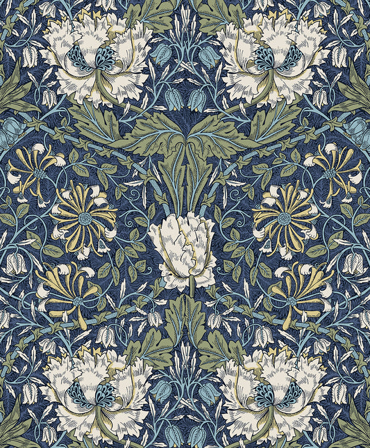 ET12612 Etten Studios Legacy Prints Wallpaper Ogee Flora Indigo Dye & Thyme